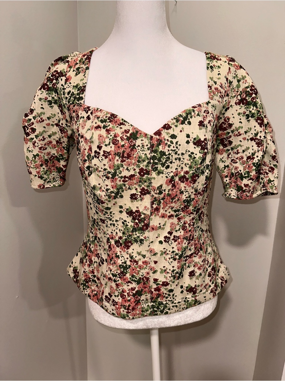 Anthropologie Maeve Floral Puff Sleeve Curtain Top Size Large